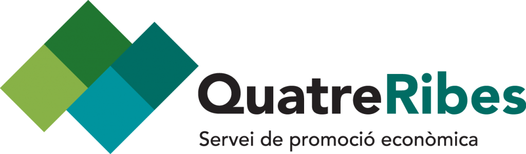 Logotipo de Quatre Ribes, servicio de promoción económica y simbiosis industrial de los municipios de Argentona, Cabrera de Mar, Dosrius y Òrrius